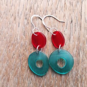 coral and jade coloured acrylic earrings