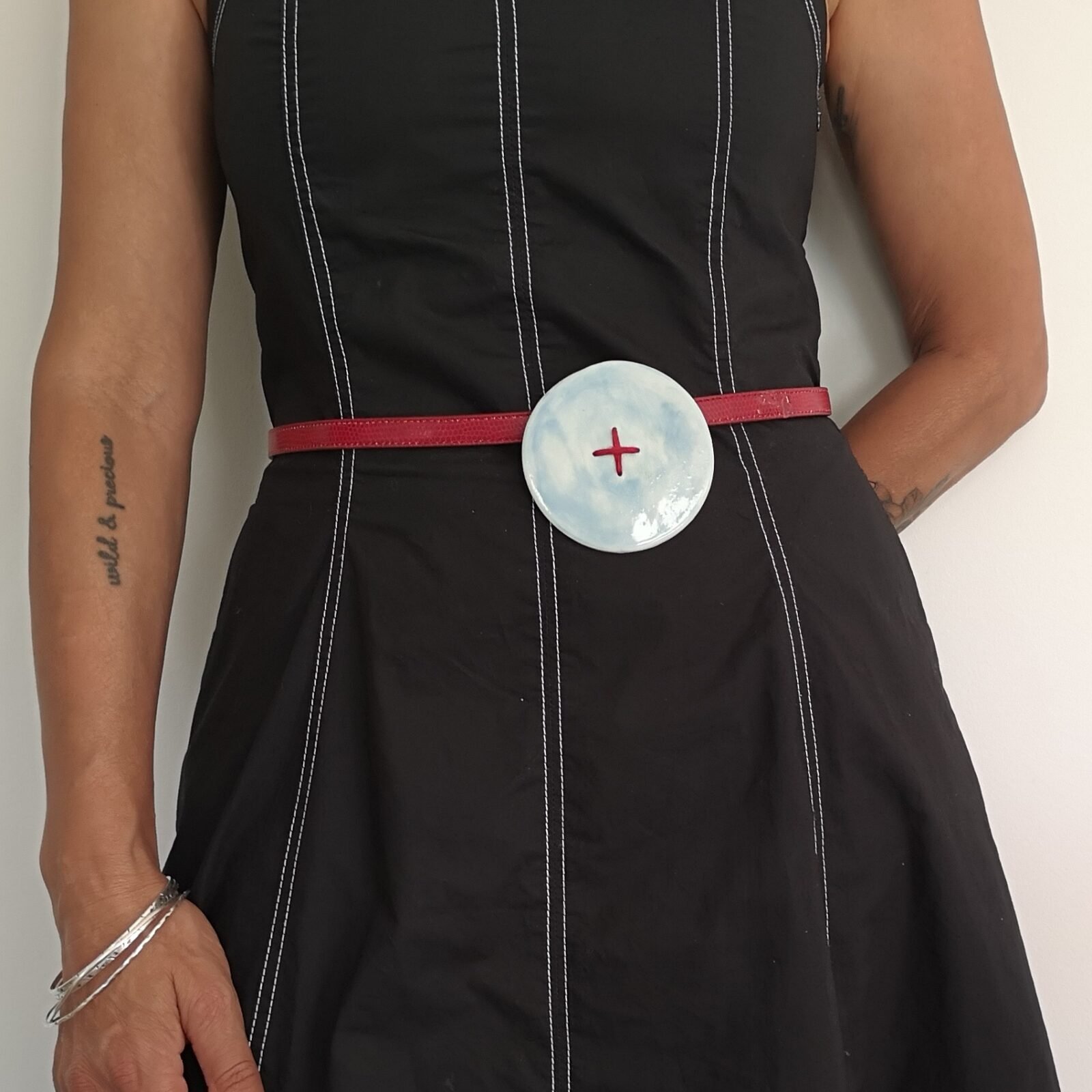 Big button brooch styled