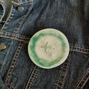 Big Button Brooch - Green with Green Stitching